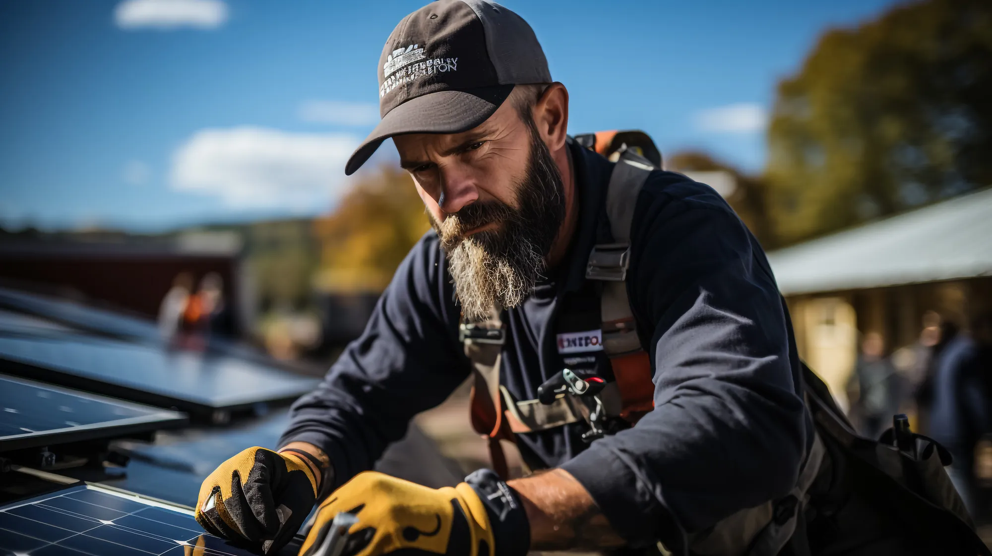 Photo d'une personne travaillant sur l'installation de panneaux photovoltaïques